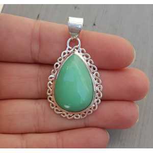 Silver pendant set with Chrysoprase and edited setting