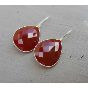 Silver earrings with drop shaped red Onyx