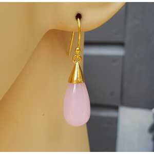 Gold plated earrings with drop of pink Chalcedony