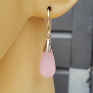 Silber Ohrringe mit Tropfen rosa Chalcedon