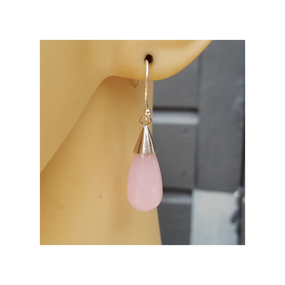 Silver earrings with drop of pink Chalcedony