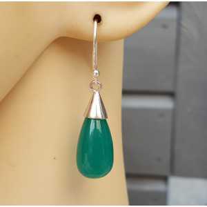 Silver earrings with drop of green Onyx
