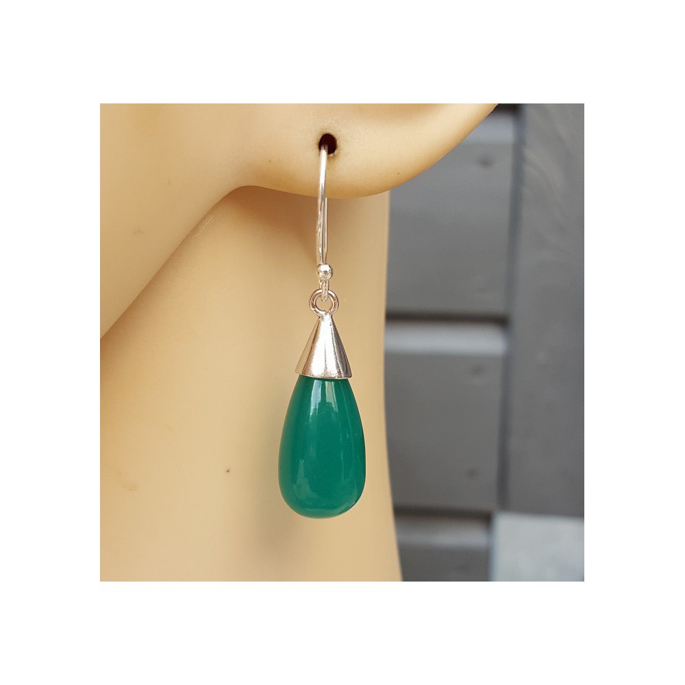 Silver earrings with drop of green Onyx