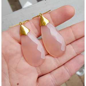 Gold plated earrings with large pink Chalcedony briolet