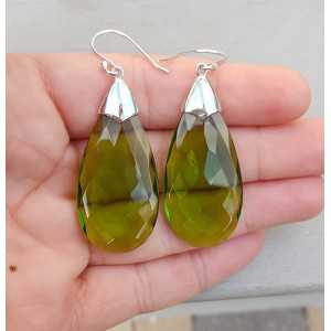Silver earrings with large Peridot quartz briolet