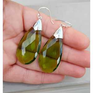 Silver earrings with large Peridot quartz briolet