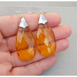 Silver earrings with large Citrine quartz briolet
