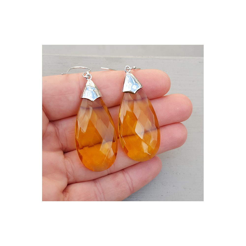 Silver earrings with large Citrine quartz briolet