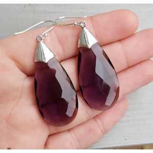 Silver earrings with large Amethyst quartz briolet