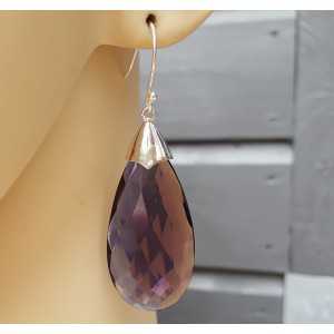 Silver earrings with large Amethyst quartz briolet
