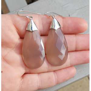 Silver earrings with grey Chalcedony briolet