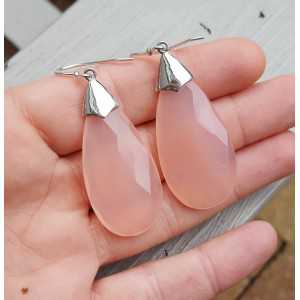 Silber Ohrringe mit großen rosa Chalcedon briolet