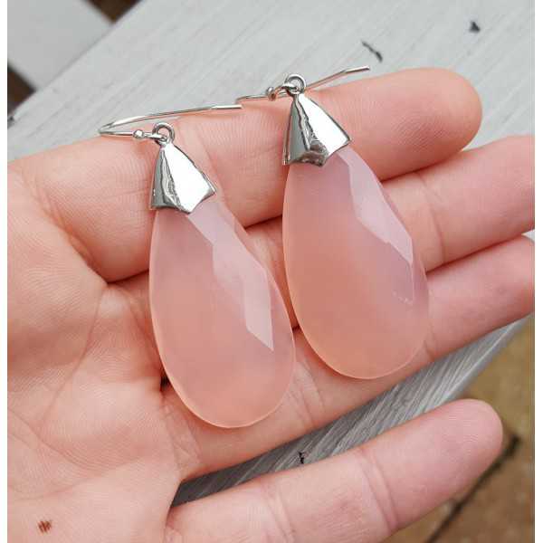 Silber Ohrringe mit großen rosa Chalcedon briolet