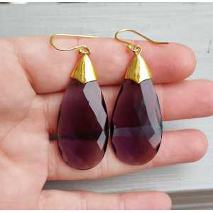 Gold plated earrings with large Amethyst quartz briolet