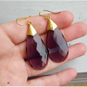 Gold plated earrings with large Amethyst quartz briolet