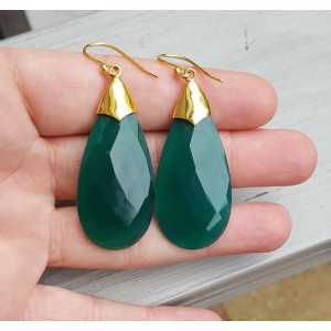 Gold plated earrings with large green Onyx briolet
