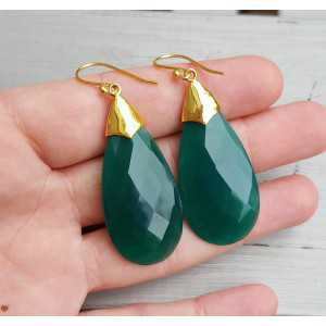Gold plated earrings with large green Onyx briolet