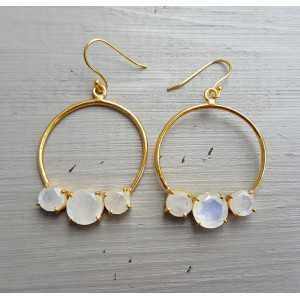 Gold plated earrings with ring set with rainbow Moonstones