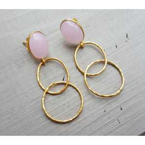Gold plated earrings with pink Chalcedony and gold rings