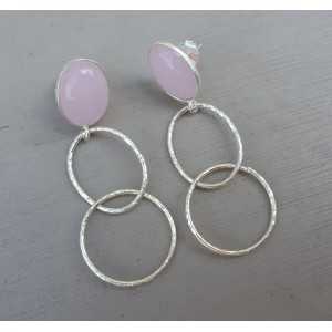 Silver earrings with pink Chalcedony and silver rings
