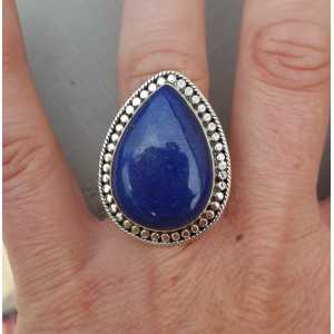 Silver ring set with oval Lapis Lazuli adjustable