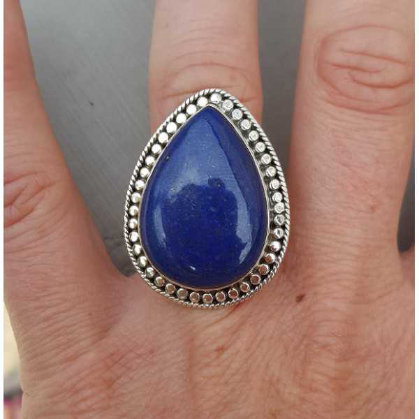 Zilveren ring gezet met druppelvormige Lapis Lazuli verstelbaar