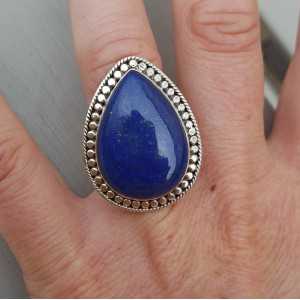 Silver ring set with oval Lapis Lazuli adjustable