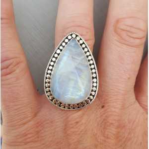 Silver ring set with oval Moonstone adjustable