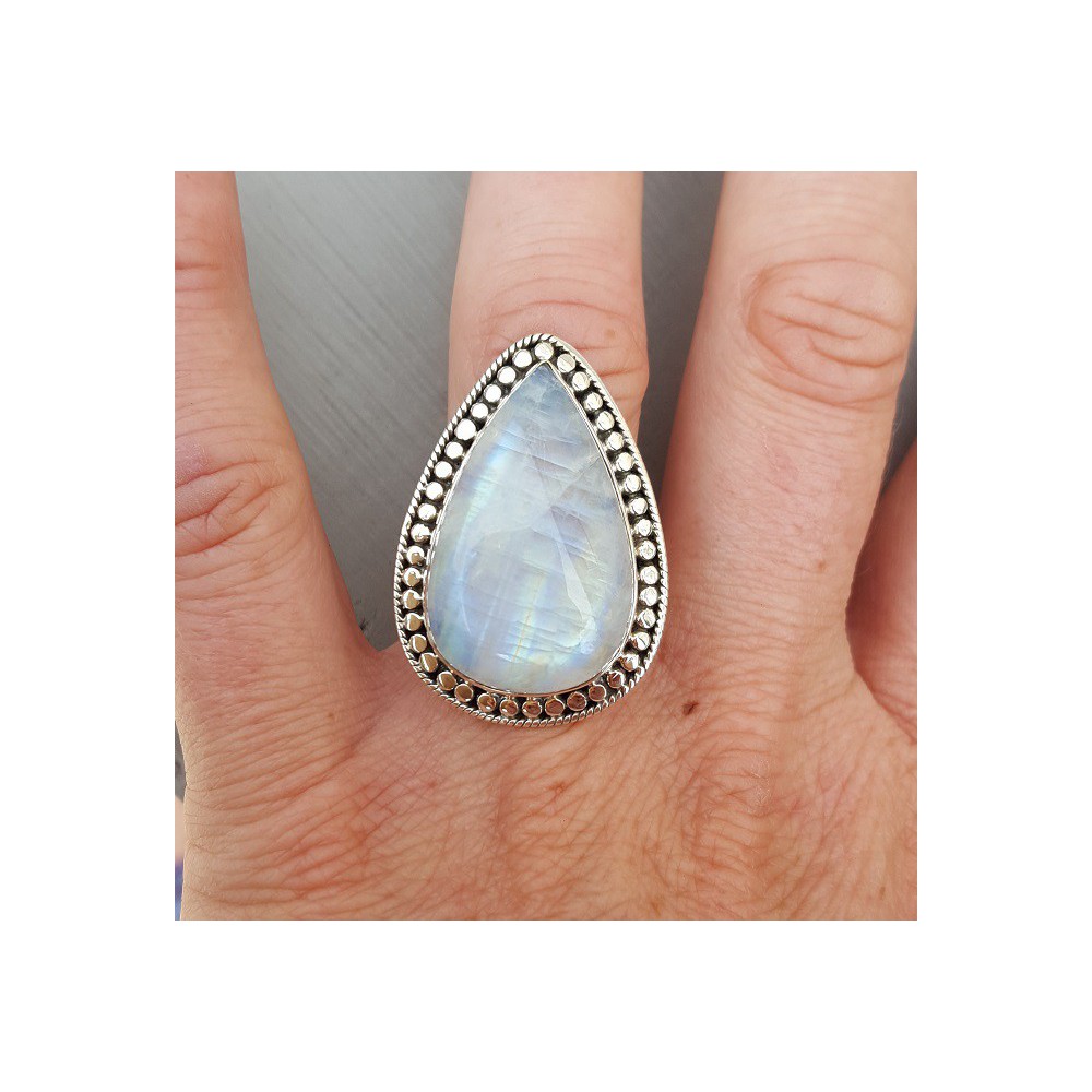 Silver ring set with oval Moonstone adjustable