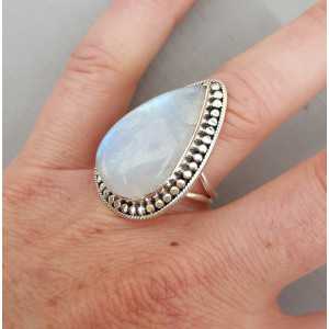 Silber ring set mit ovalen Mondstein einstellbar
