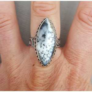 Silber ring mit marquise Dendriten Opal editiert Einstellung 18.5