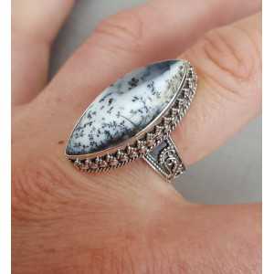 Silber ring mit marquise Dendriten Opal editiert Einstellung 18.5