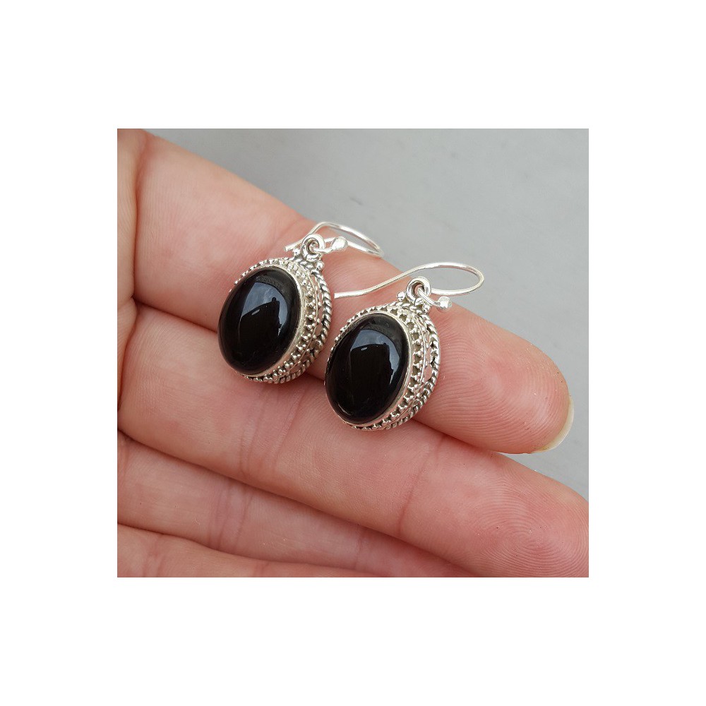 Silver earrings oval cabochon Onyx in any setting