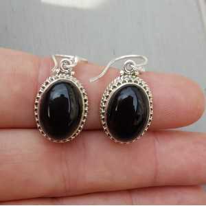 Silver earrings oval cabochon Onyx in any setting