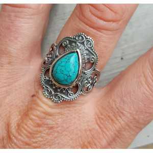 Silver ring set with Turquoise and carved head 18.5 