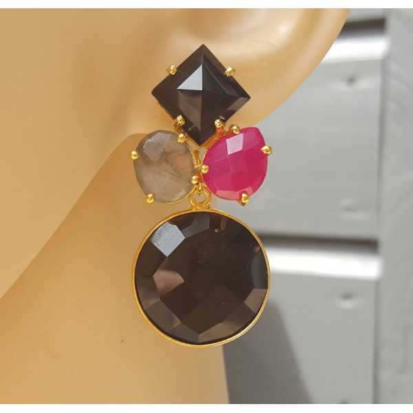 Gold plated earrings with Chalcedony, Labradorite and Onyx