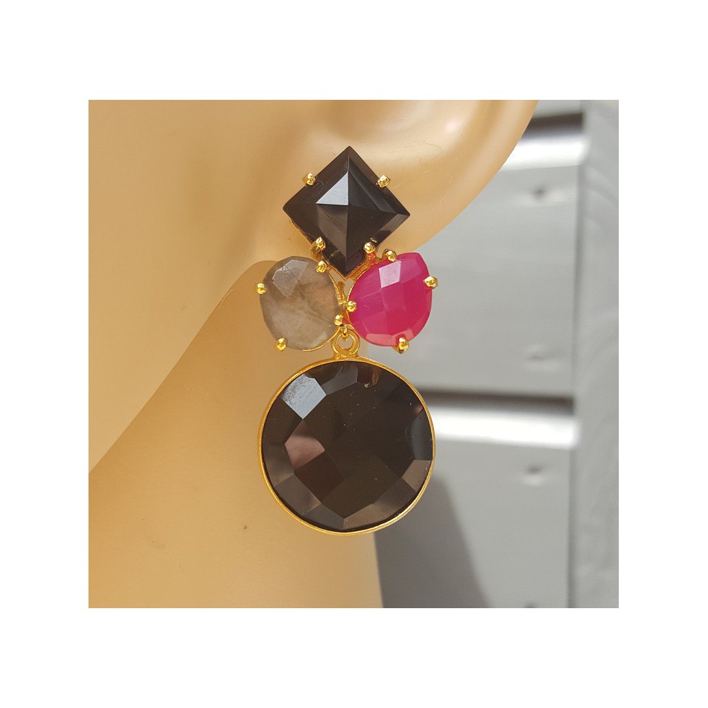 Gold plated earrings with Chalcedony, Labradorite and Onyx