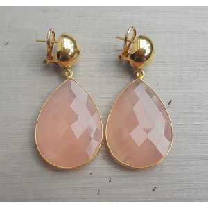 Gold plated earrings large pink Chalcedony briolet