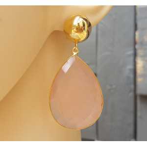 Gold plated earrings large pink Chalcedony briolet