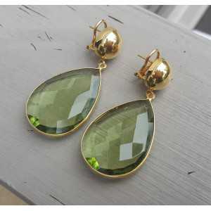 Gold plated earrings large green Amethyst briolet