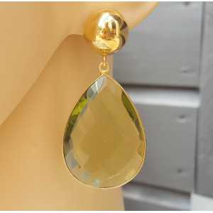 Gold plated earrings large green Amethyst briolet