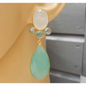 Gold plated earrings with white and aqua Chalcedony