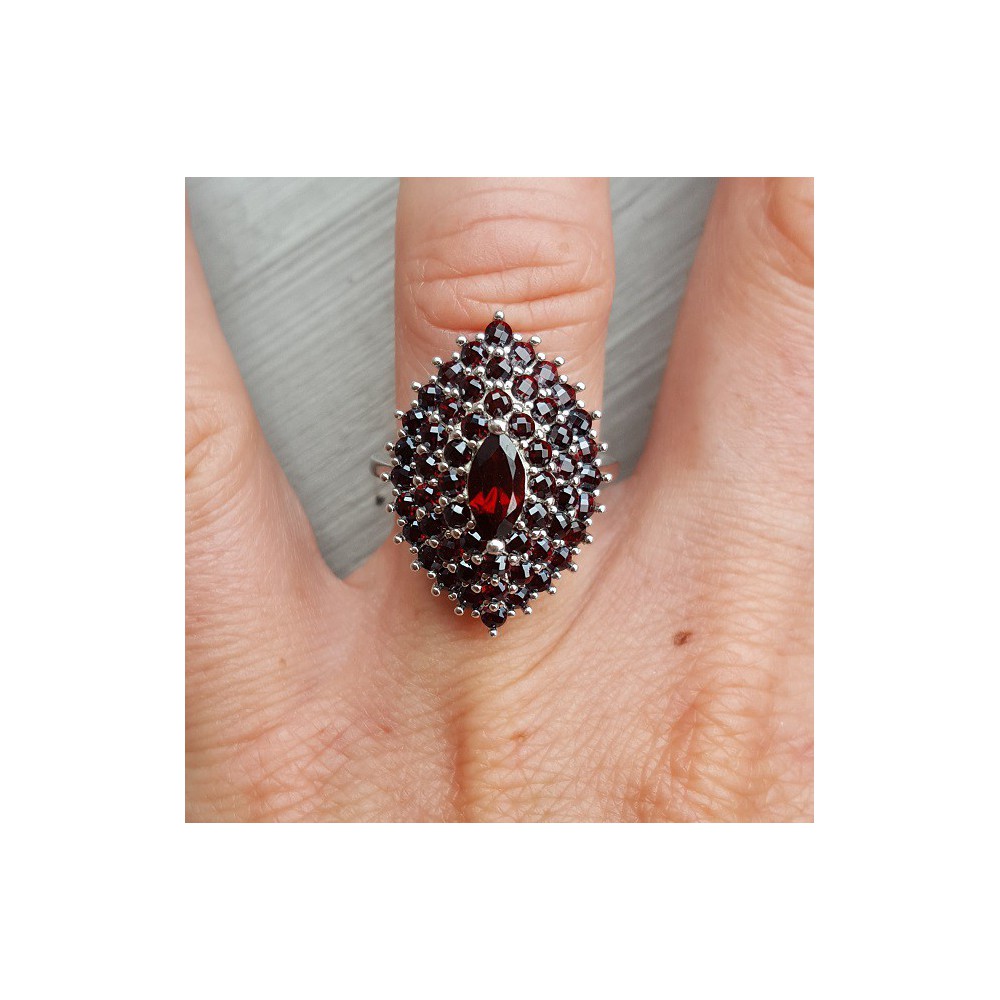 Silver ring with marquise and round Garnets 17 mm