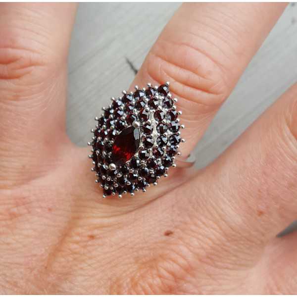 Silver ring with marquise and round Garnets 17 mm