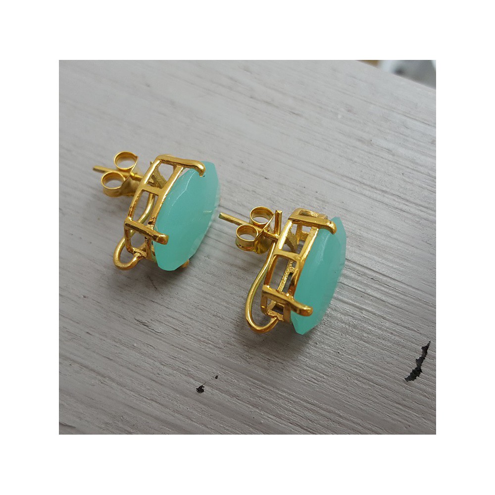 Vergulde oorknoppen gezet met aqua Chalcedoon