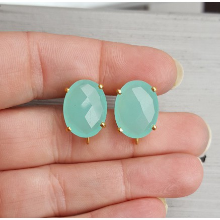 Vergulde oorknoppen gezet met aqua Chalcedoon