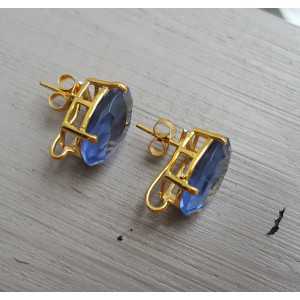 Gold plated oorknoppen set with Ioliet blue quartz
