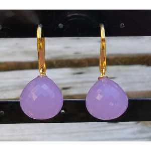 Gold plated earrings with lavender Chalcedony drop 