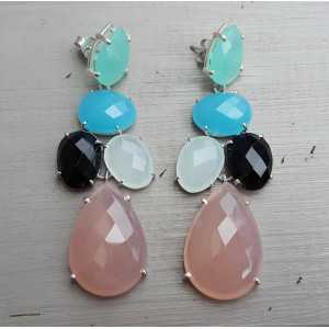 Silver earrings with black Onyx and Chalcedony