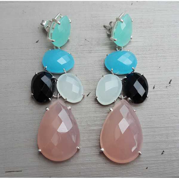 Silver earrings with black Onyx and Chalcedony